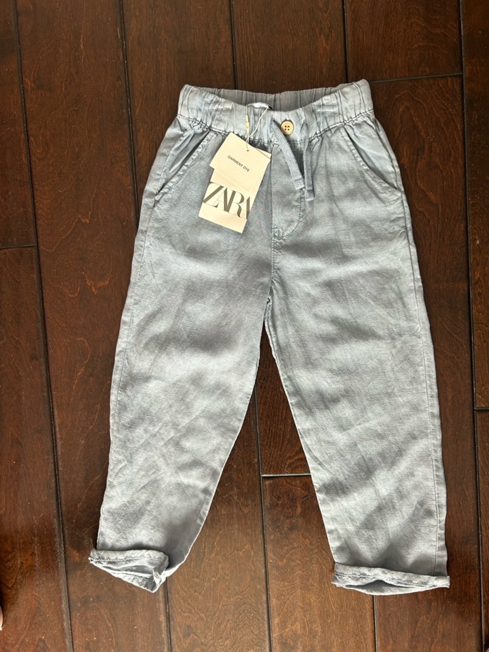 ZARA Kids Pale Blue Drawstring Linen-Blend Pants size 4 new with tags